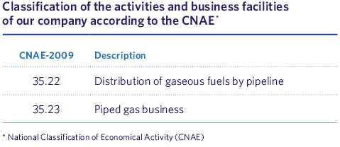 Classification of the activities and business facilities of our company according to the CNAE
